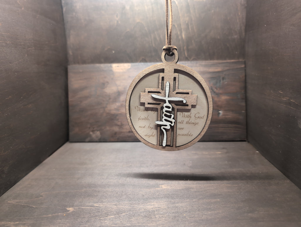 Walk by faith wood multilayer ornament