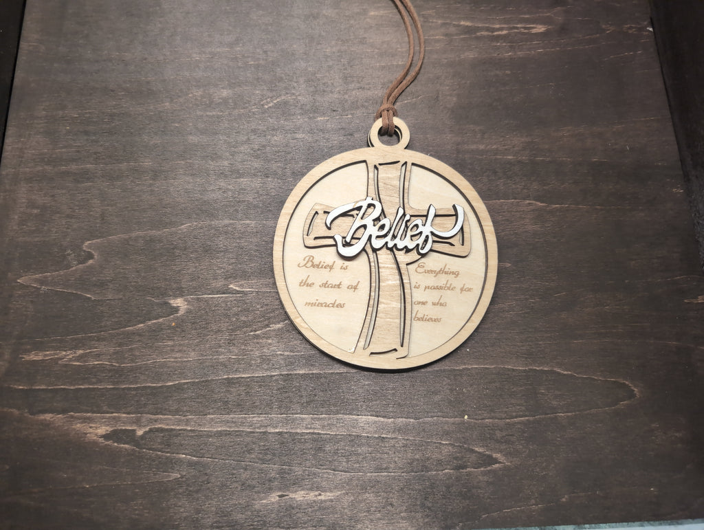 Belief multi-later wooden ornament