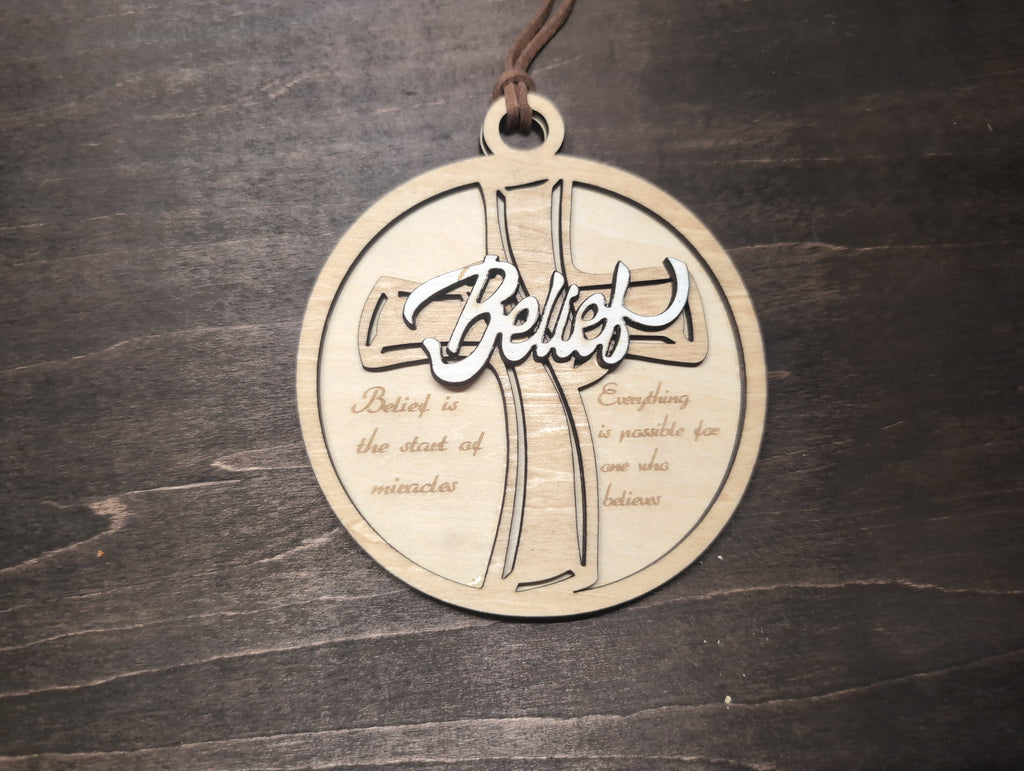 Belief multi-later wooden ornament