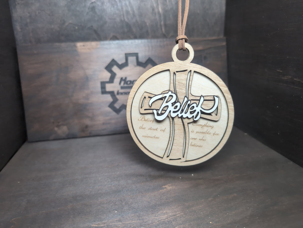 Belief multi-later wooden ornament