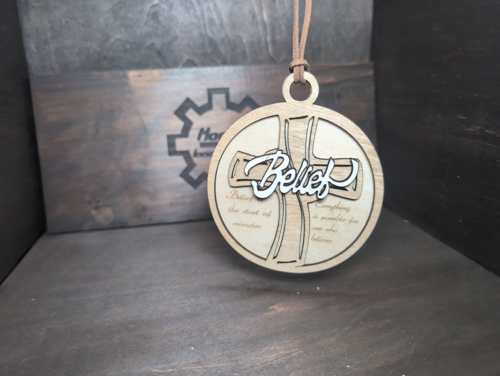 Belief multi-later wooden ornament