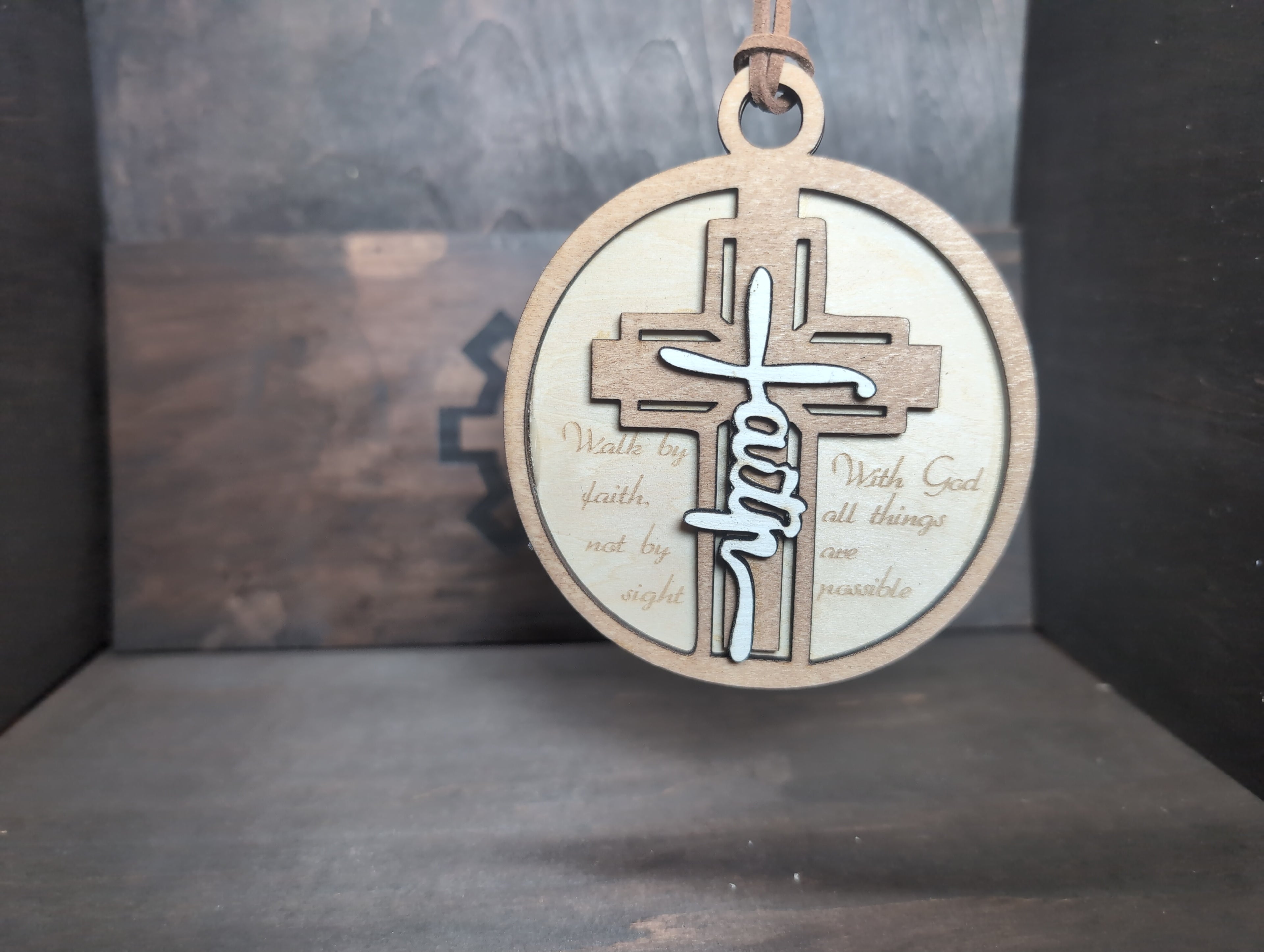 Walk by faith wood multilayer ornament